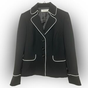 Tahari Black Blazer with White Piping | Size 6 | Career Workwear